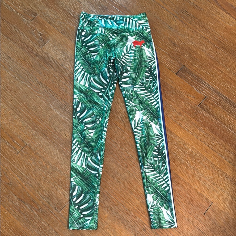 Goldsheep Tropical Leaf Print with side stripe Leggings size small